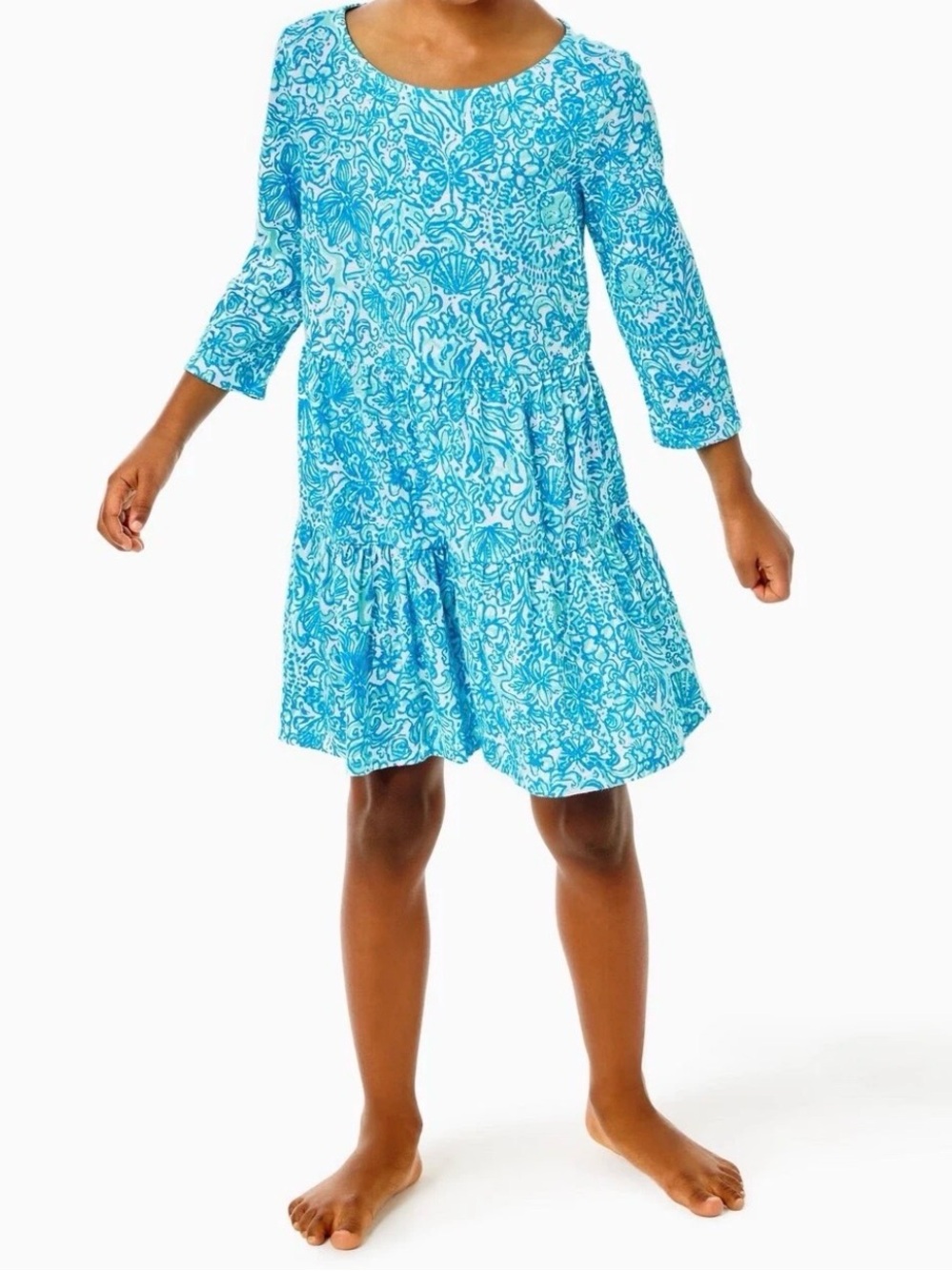 LILLY PULITZER GIRLS MINI GEANNA TIERED SWING DRESS, SUNRISE, BLUE/WHITE, L 8/10